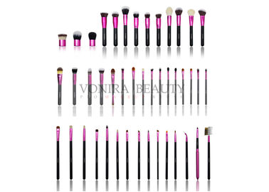 42PCs volle Linie kosmetischer Make-upbürsten-Satz mit rosa Aluminiumzwinge u. schwarzem MattHolzgriff