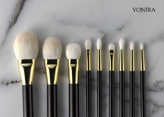 Vonira Custom Großhandel Natürliches Weißes Ziegenhaar Flacher Dunkelbrauner Griff Augenlid Falte Make-up Pinsel