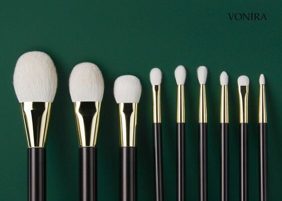 Vonira Custom Großhandel Natürliches weißes Ziegenhaar Flacher dunkelbrauner Griff Flacher Augen-Blending-Make-up-Pinsel