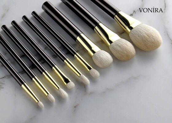 Vonira Custom Großhandel Natürliches Weißes Ziegenhaar Flacher Dunkelbrauner Griff Make-up Rouge Pinsel