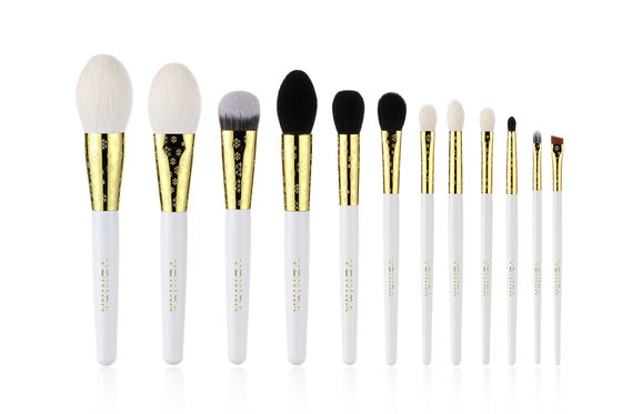 12 Stück-luxuriöses Goldnatürliche Haar-Make-upbürsten mit Eigenmarke