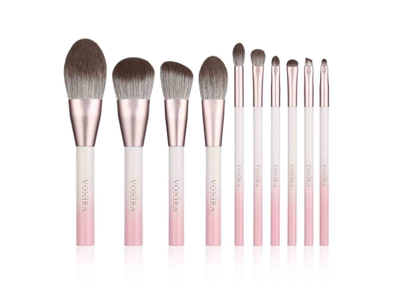 Steigungs-Farbmake-upbürsten-Satz Vonira 10 PCS rosa weißer mit Mais-Faser-Eigenmarken-Logo
